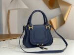 Top Quality Fake Chloe Marcie Small Double Carry Bag in Blue Grained Leather - Image 9