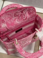 Dior Lady D-Lite Medium Bag Replica in Fluorescent Pink Toile de Jouy Reverse Embroidery - Image 7