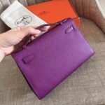 Cyclamen Epsom Knockoff Hermes Kelly Pochette Light Purple Clutch - Image 3