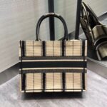 Dior Medium Book Tote Bag Fake in Black and Beige Bayadère Embroidered - Image 5