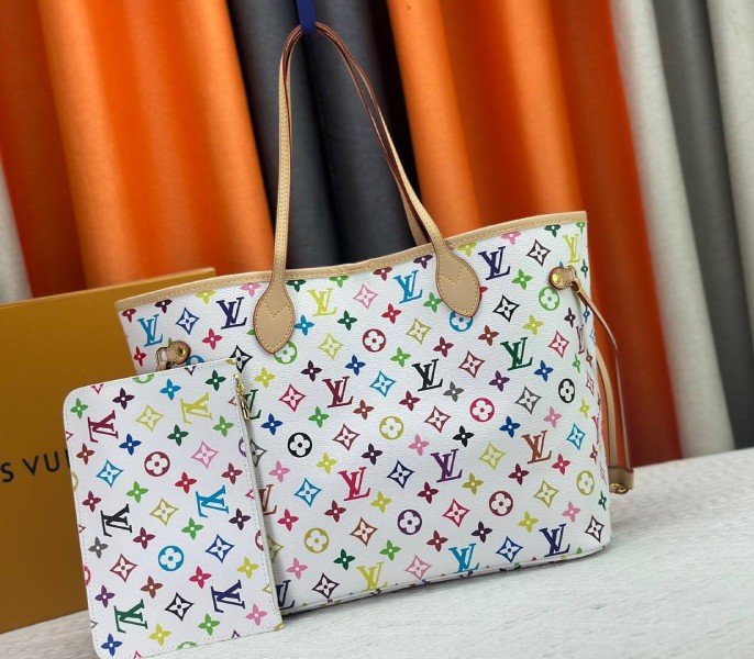 769085CD-BE5D-68BD-E42C-032633D5B489.jpg LV X TM Multicolored Neverfull MM In White - Image 1