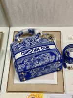 Dior Lady D-Lite Medium Bag Fake in Fluorescent Blue Toile de Jouy Reverse Embroidery - Image 7