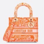 Dior Lady D-Lite Medium Bag Fake in Fluorescent Orange Toile de Jouy Reverse Embroidery