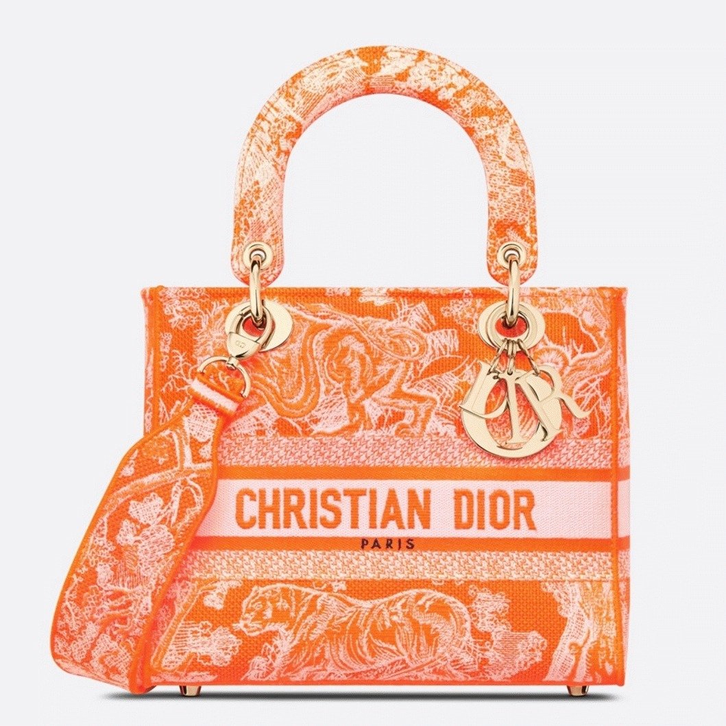 76F64951-E472-7010-0E20-6C2DCFD3A6E4.jpg Dior Lady D-Lite Medium Bag Fake in Fluorescent Orange Toile de Jouy Reverse Embroidery - Image 1