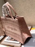 Dior Medium Book Tote Bag Knockoff in Pink Cannage Embroidered Canvas - Image 3