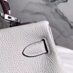 White Hermes Kelly 28cm Knockoff Bag with Zigzag Handle - Image 7