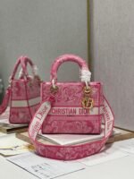Dior Lady D-Lite Medium Bag Replica in Fluorescent Pink Toile de Jouy Reverse Embroidery - Image 3