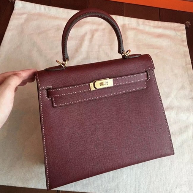 7AF6CD43-3019-EE96-AE6B-3A3976CE08CB.jpg Bordeaux Epsom Imitation Hermes Kelly 25cm Elegant Purse - Image 1