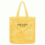 Prada Small Tote Bag Replica in Yellow Woven Raffia