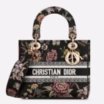 Dior Lady D-Lite Medium Bag Replica in Black Jardin Botanique Embroidery