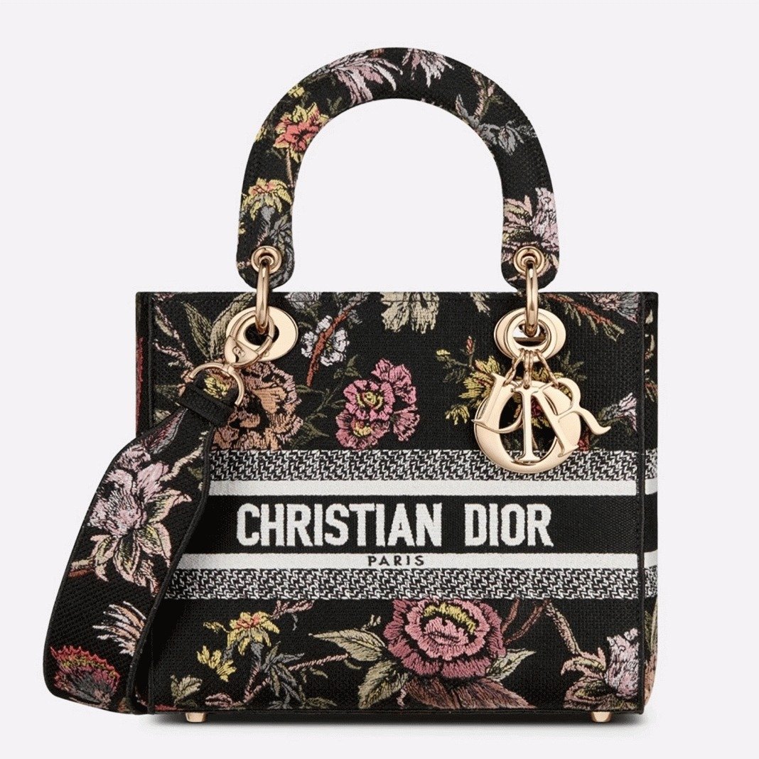 7C4E646A-3303-57D0-F0D3-7B54645D63CD.jpg Dior Lady D-Lite Medium Bag Replica in Black Jardin Botanique Embroidery - Image 1