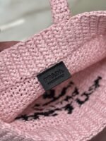 Prada Small Crochet Tote Bag Replica in Pink Raffia-effect Yarn - Image 5
