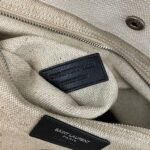 Knockoff Saint Laurent Rive Gauche Tote Bag White Linen and Black Leather - Image 7