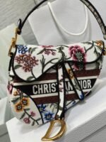 Dior Saddle Bag Fake in White Multicolor Dior Petites Fleurs Embroidery - Image 3