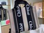 Top Quality Replica Chloe Small Woody Tote Bag in Canvas with Black Leather Strips - Image 3