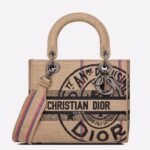 Dior Lady D-Lite Medium Bag Fake in Beige Jute Canvas with Dior Union Motif
