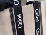 Top Quality Knockoff Chloe Medium Woody Tote Bag in Canvas with Black Leather Strips - Image 2