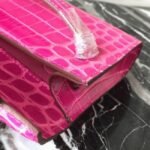 Rose Red Crocodile Replica Hermes Kelly Cut Clutch Elegant Accent Bag - Image 8