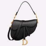 Dior Saddle Bag with Strap Fake in Black Grained Calfskin