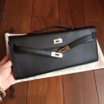 Black Epsom Fake Hermes Kelly Cut Clutch Sleek Handbag - Image 5