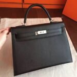 Black Epsom Replica Hermes Kelly 32cm Sellier Structured Bag