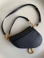 Dior Saddle Bag with Strap Fake in Black Grained Calfskin - Image 8