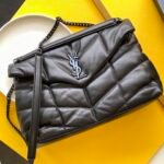 PUFFER MEDIUM CHAIN BAG IN DENIM AND SMOOTH LEATHER