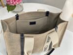 Top Quality Fake Chloe Woody Large Tote Bag in Linen Canvas with Navy Blue Leather - Image 9