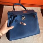 Blue Agate Clemence Fake Hermes Kelly Retourne 28cm Tote - Image 5