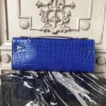 Blue Electric Crocodile Replica Hermes Kelly Cut Clutch Bold Statement - Image 2