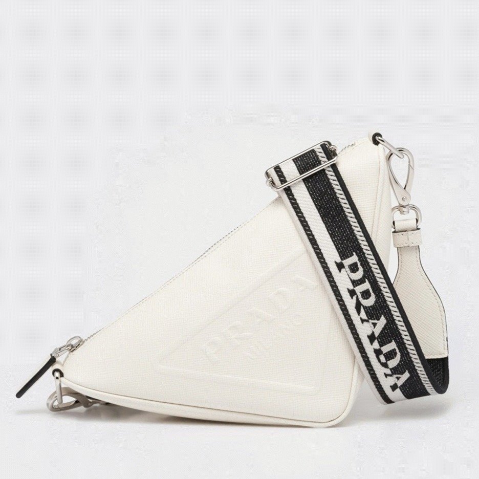 83488385-EE0E-5054-DFC6-80D6801B5C28.jpg Prada Triangle Shoulder Bag Fake in White - Image 1