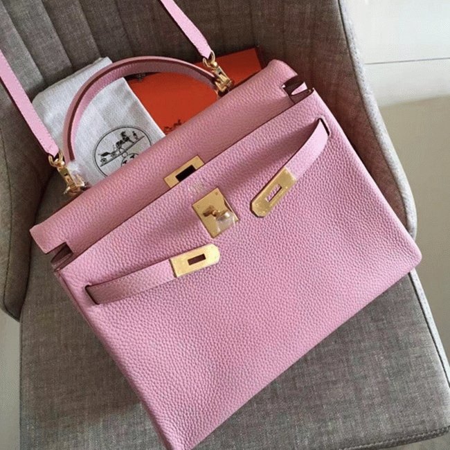 83D84AF4-76F3-736C-D774-07B134BB3D93.jpg Pink Clemence Replica Hermes Kelly Retourne 28cm Feminine Handbag - Image 1