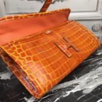 Orange crocodile leather knockoff Hermes Jige Elan clutch bag - Image 4