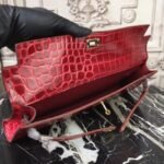 Red Crocodile Copy Hermes Kelly Cut Clutch Exotic Luxury Bag - Image 4