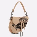 Dior Saddle Bag Knockoff in Beige Jute Canvas with Dior Union Motif