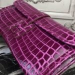 Fuchsia Crocodile Leather Knockoff Hermes Jige Elan 29 Bold Clutch - Image 8