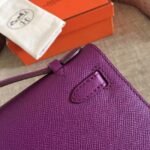 Cyclamen Epsom Knockoff Hermes Kelly Pochette Light Purple Clutch - Image 5