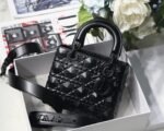 Dior Small Lady Dior My ABCDior Bag Fake in Black Calfskin with Diamond Motif - Image 5