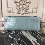 Blue Lin Crocodile Copy Hermes Kelly Cut Clutch Elegant Purse - Image 4