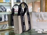 Top Quality Fake Chloe Large Woody Tote Bag in Canvas with Black Leather Strips - Image 2