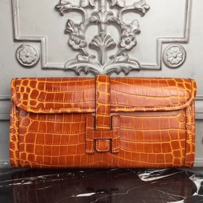 8A622BF9-244F-936A-CE59-04026E708A51.jpg Orange crocodile leather knockoff Hermes Jige Elan clutch bag - Image 1