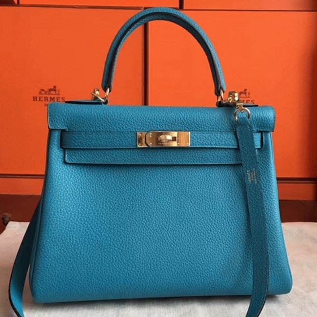 8A69DA78-AB23-16A5-1547-695E03D54866.jpg Turquoise Clemence Imitation Hermes Kelly Retourne 28cm Colorful Bag - Image 1