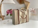 Top Quality Fake Chloe Medium Woody Tote Bag in Canvas with Tan Leather Strips - Image 4