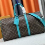 Louis Vuitton Monogram Macassar Canvas Keepall Bandouliere 50 In Turquoise Blue