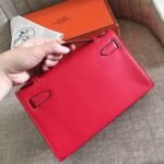 Red Swift Top Fake Hermes Kelly Pochette Statement Clutch - Image 6