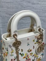 Dior Lady Dior Mini Bag Knockoff in White Calfskin with Multicolor Small Flowers - Image 6