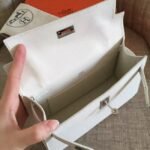 White Epsom Fake Hermes Kelly Pochette Clean Look Mini Bag - Image 3