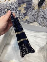 Dior Mini Book Tote Bag Imitation in Blue Velvet Oblique Embroidered - Image 6