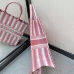 Dior Large Book Tote Bag Replica in Pink Stripes Embroidery - Image 5