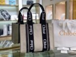 Top Quality Fake Chloe Large Woody Tote Bag in Canvas with Black Leather Strips - Image 5
